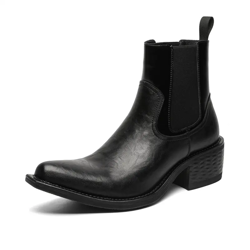 mens fashion punk goth cocked wizard boots designer pointed toe shoes cowboy ankle boot cool genuine leather chelsea botas mans