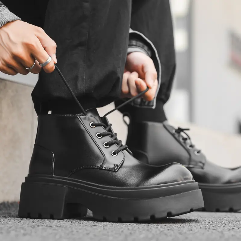 mens fashion party nightclub platform boots black trendy genuine leather shoes cowboy autumn winter boot cool ankle botas hombre