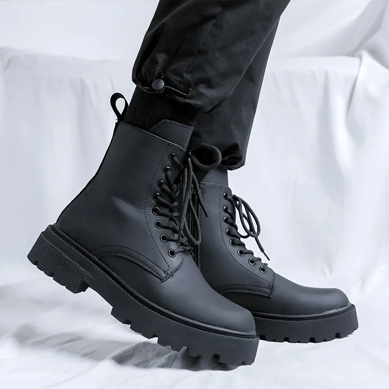 British style mens casual high motorcycle boots black trendy autumn winter shoes cowboy genuine leather boot cool platform botas