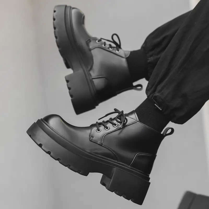 mens fashion party nightclub platform boots black trendy genuine leather shoes cowboy autumn winter boot cool ankle botas hombre