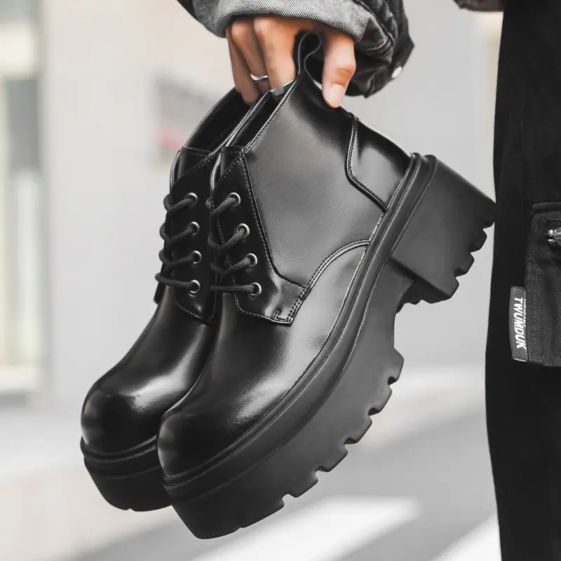 mens fashion party nightclub platform boots black trendy genuine leather shoes cowboy autumn winter boot cool ankle botas hombre