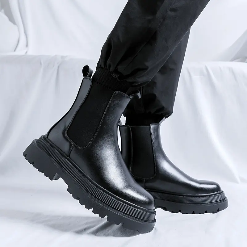 mens fashion high motorcycle boots black original leather shoes cowboy autumn winter boot punk rock dress cool chelsea botas man