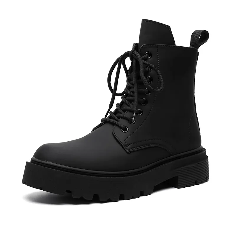 British style mens casual high motorcycle boots black trendy autumn winter shoes cowboy genuine leather boot cool platform botas