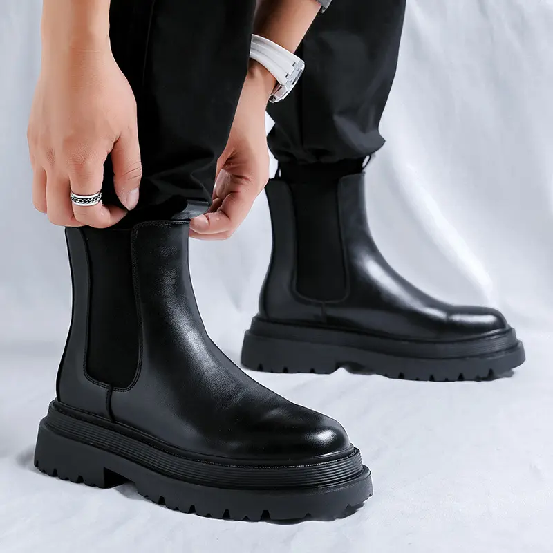 mens fashion high motorcycle boots black original leather shoes cowboy autumn winter boot punk rock dress cool chelsea botas man