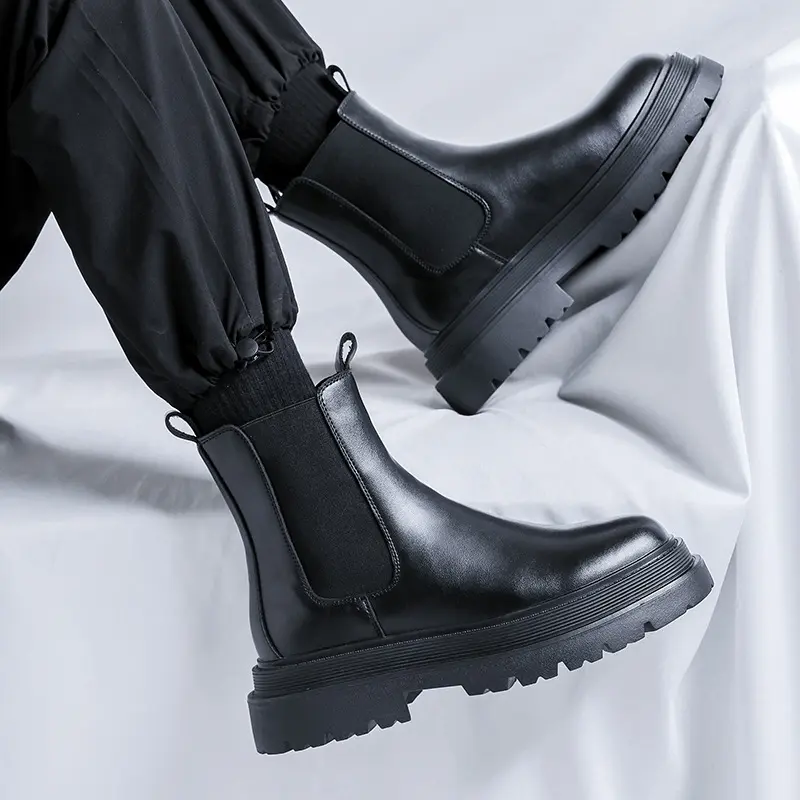 mens fashion high motorcycle boots black original leather shoes cowboy autumn winter boot punk rock dress cool chelsea botas man