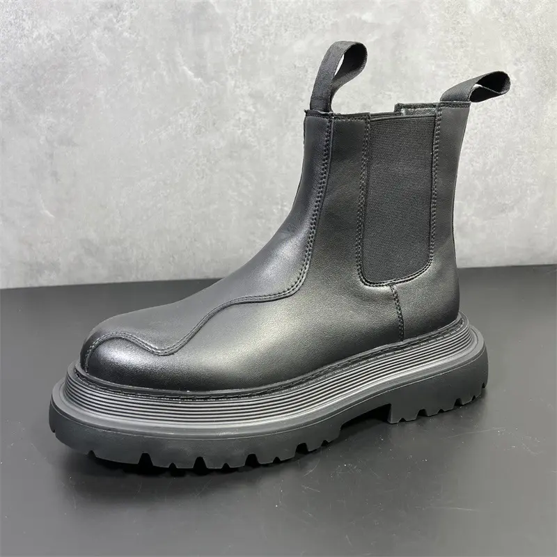 men luxury fashion punk hip hop chelsea boots black white original leather shoes cowboy autumn winter platform motorcycle botas