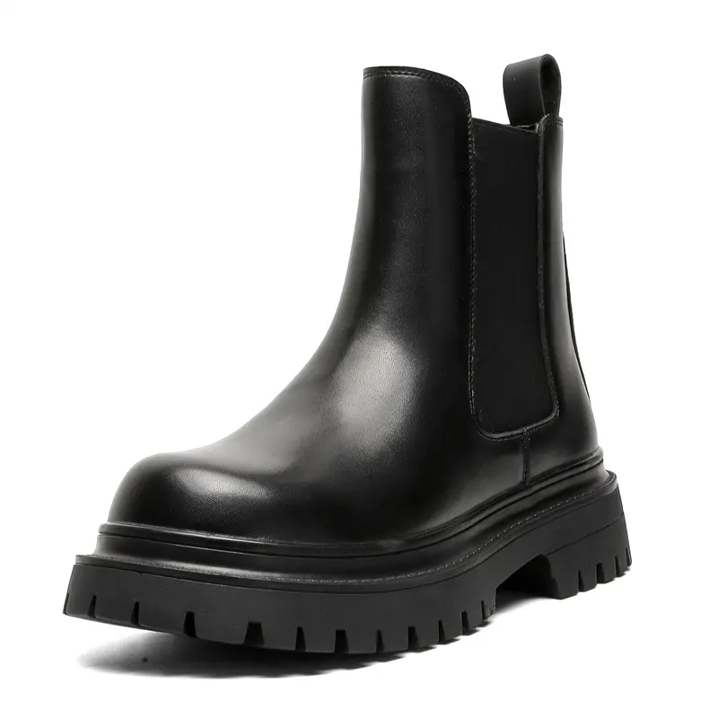 mens fashion stage nightclub high chelsea boots slip-on genuine leather shoes cowboy platform boot cool long motorcycle botas