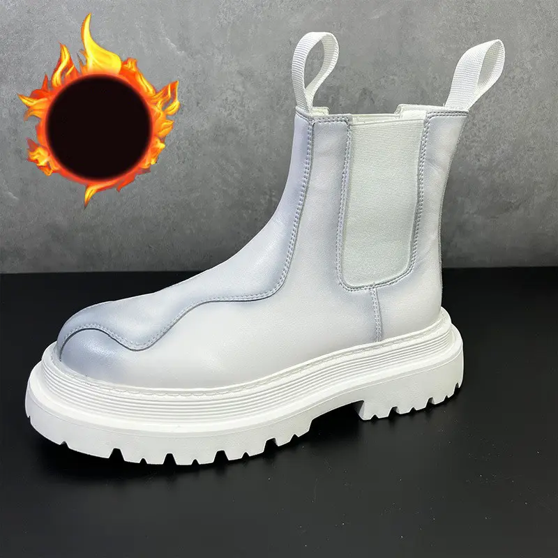 men luxury fashion punk hip hop chelsea boots black white original leather shoes cowboy autumn winter platform motorcycle botas