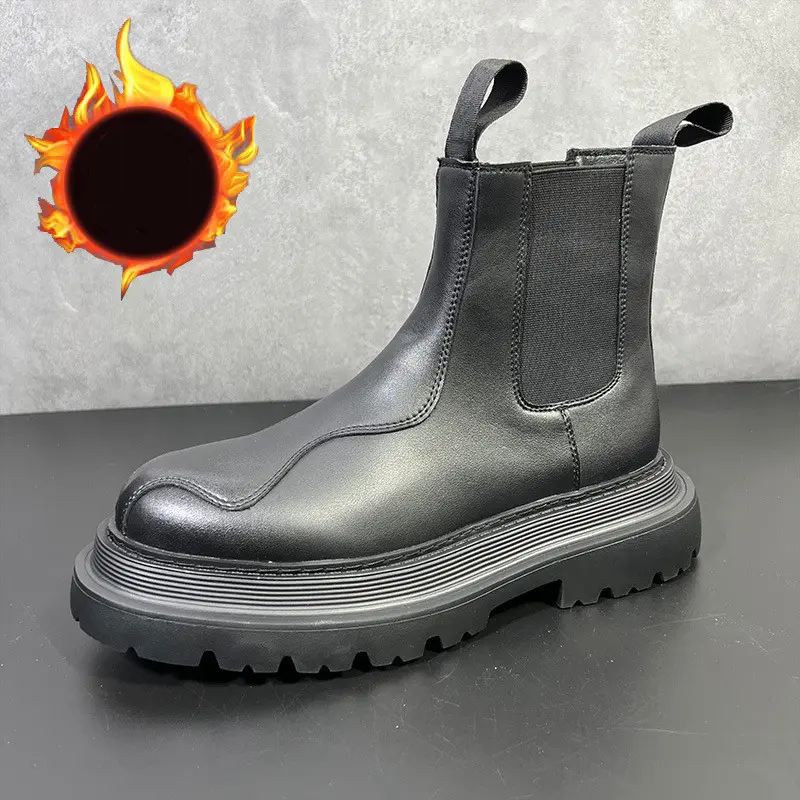 men luxury fashion punk hip hop chelsea boots black white original leather shoes cowboy autumn winter platform motorcycle botas