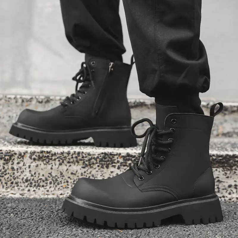 England style mens casual autumn winter boots black stylish genuine leather shoes cowboy platform boot high motorcycle botas man