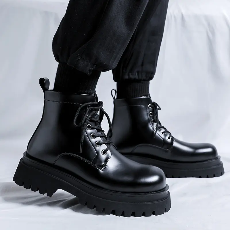 men's casual business office dress platform boots black genuine leather shoes cowboy ankle boot cool spring autumn short botas