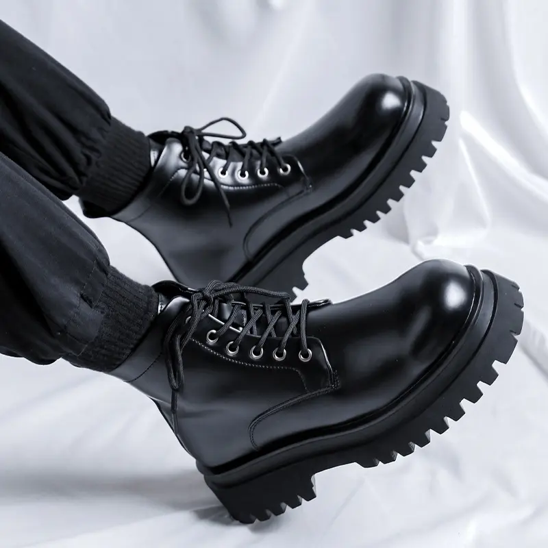 men's casual business office dress platform boots black genuine leather shoes cowboy ankle boot cool spring autumn short botas