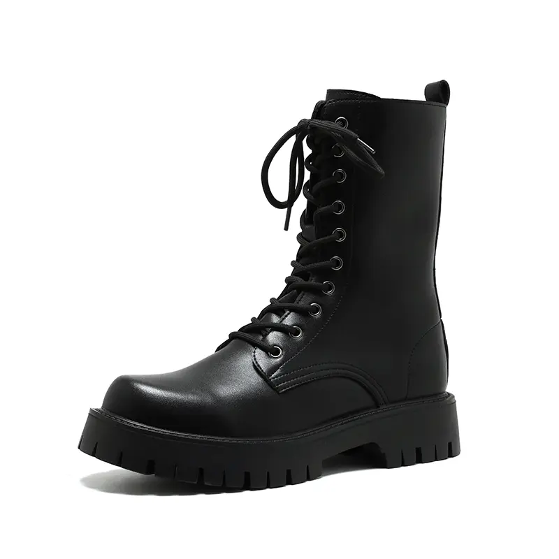 British style men fashion high knight boots lace-up black trend shoes stage nightclub cowboy genuine leather long platform botas