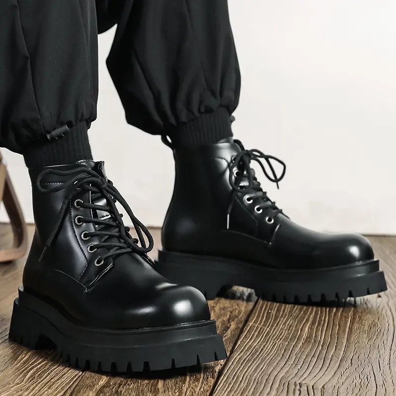 British style men casual original leather boots black trendy platform shoes cowboy ankle boot spring autumn motorcycle botas man