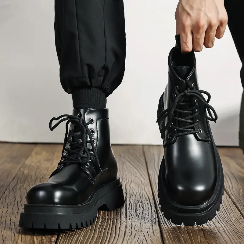 British style men casual original leather boots black trendy platform shoes cowboy ankle boot spring autumn motorcycle botas man
