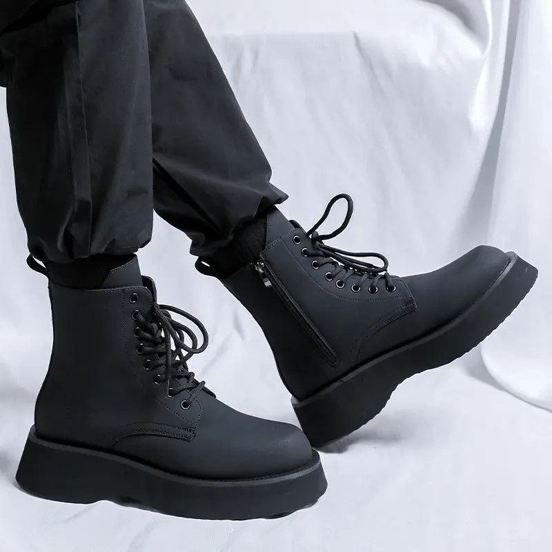 England style men's fashion platform boots black stylish original leather shoes cowboy autumn winter boot cool motorcycle botas