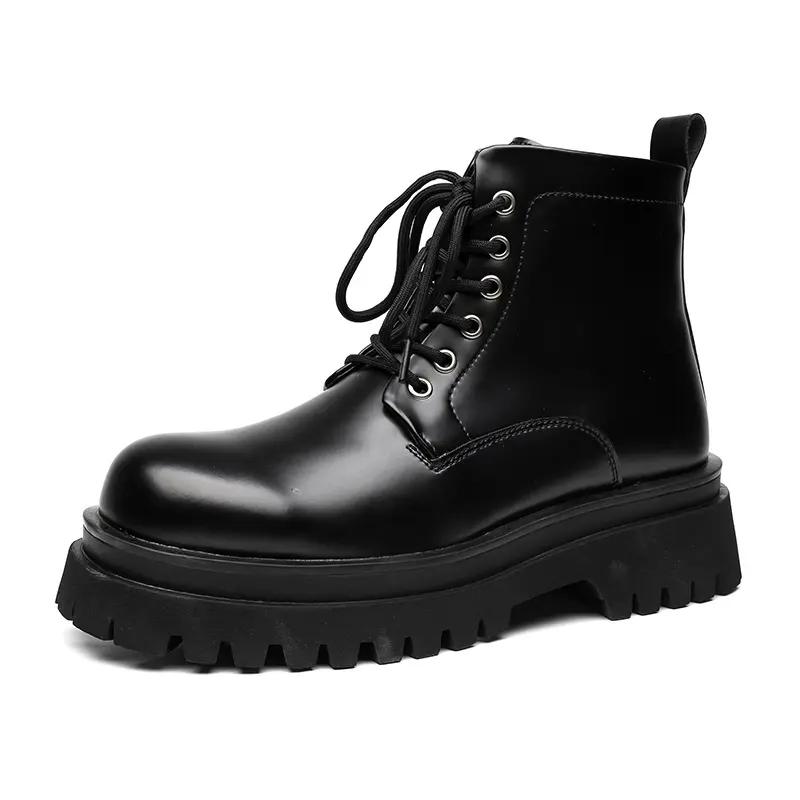 British style men casual original leather boots black trendy platform shoes cowboy ankle boot spring autumn motorcycle botas man