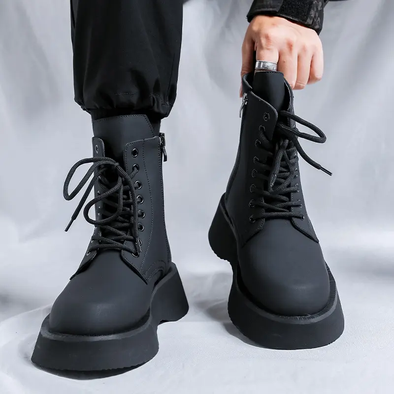 England style men's fashion platform boots black stylish original leather shoes cowboy autumn winter boot cool motorcycle botas