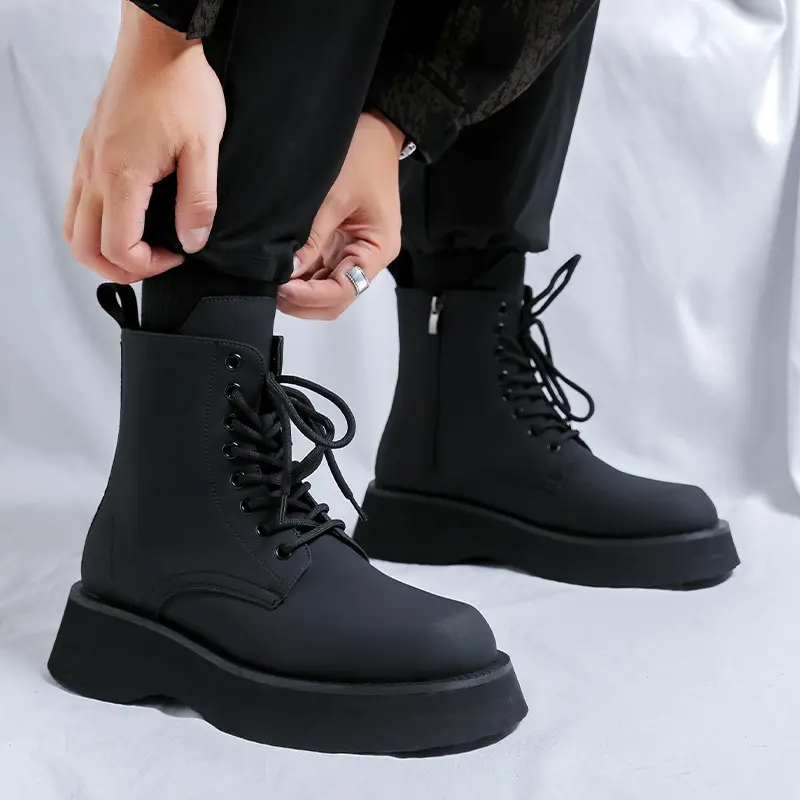 England style men's fashion platform boots black stylish original leather shoes cowboy autumn winter boot cool motorcycle botas