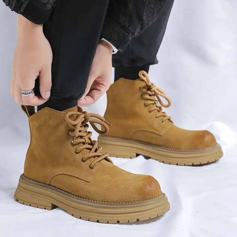 men fashion party prom dress cowboy boots cow suede leather shoes outdoors desert boot spring autumn platform ankle botas hombre