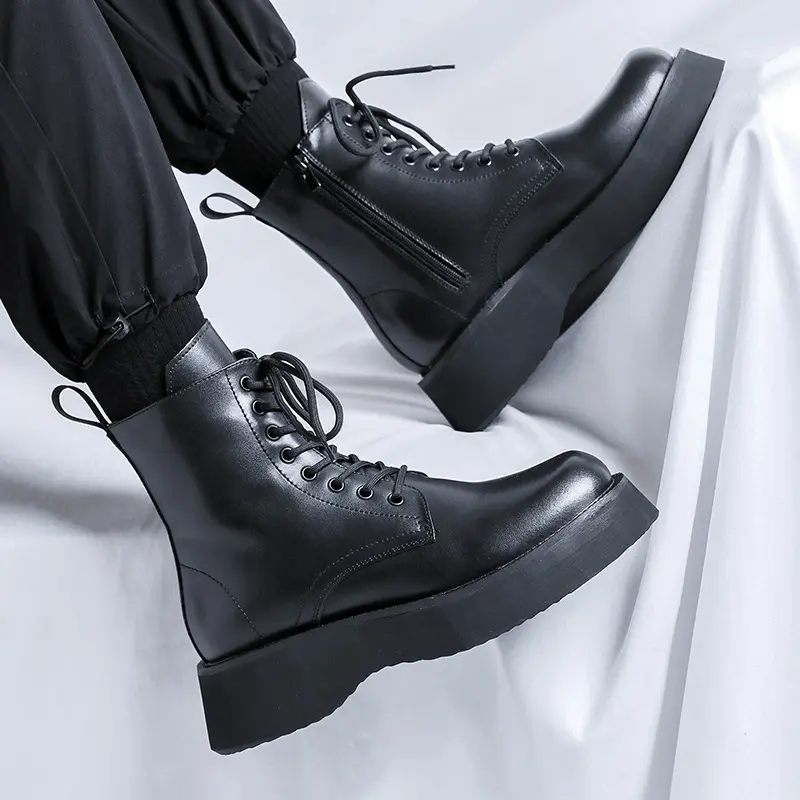 men's fashion hip hop rock dress platform boots lace-up genuine leather shoes cowboy high boot handsome long motorcycle botas