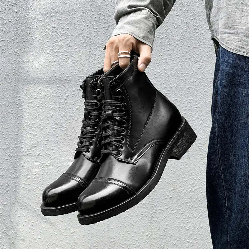mens luxury fashion high motorcycle boots black trendy original leather shoes party banquet dress cowboy boot long botas hombre