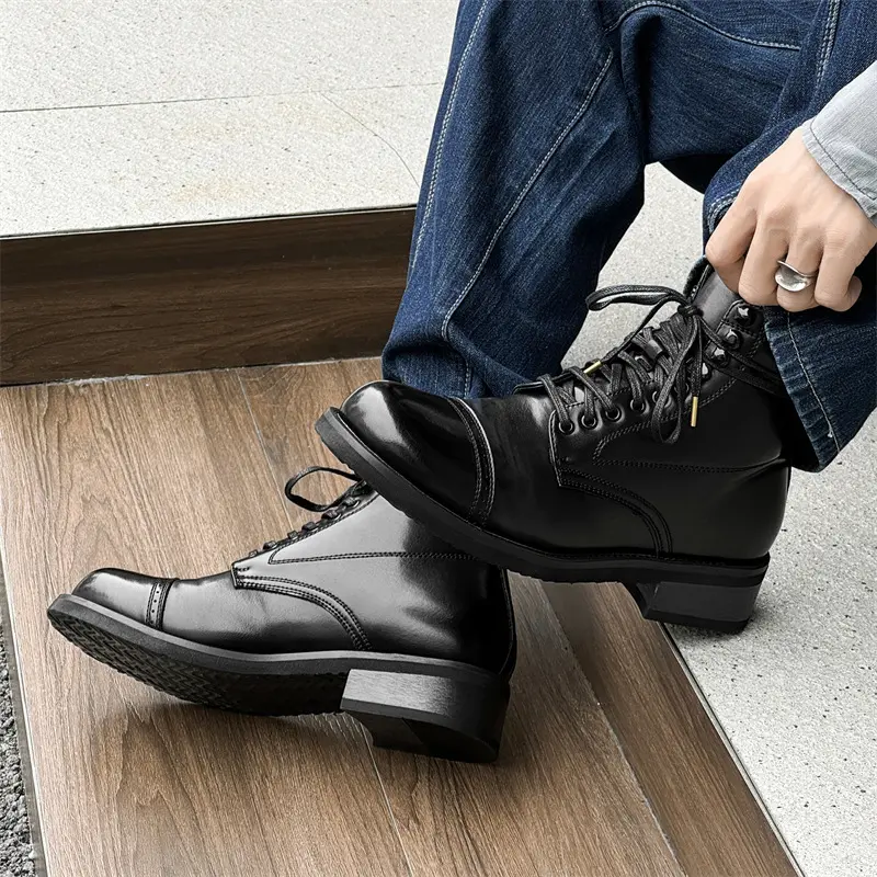mens luxury fashion high motorcycle boots black trendy original leather shoes party banquet dress cowboy boot long botas hombre
