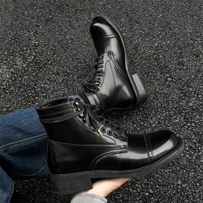 mens luxury fashion high motorcycle boots black trendy original leather shoes party banquet dress cowboy boot long botas hombre