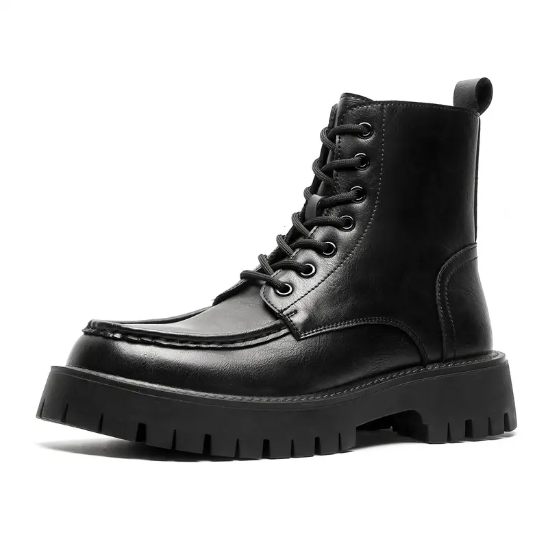 men luxury fashion original leather boots lace-up black brown shoes outdoors cowboy platform boot spring autumn chunky botas man