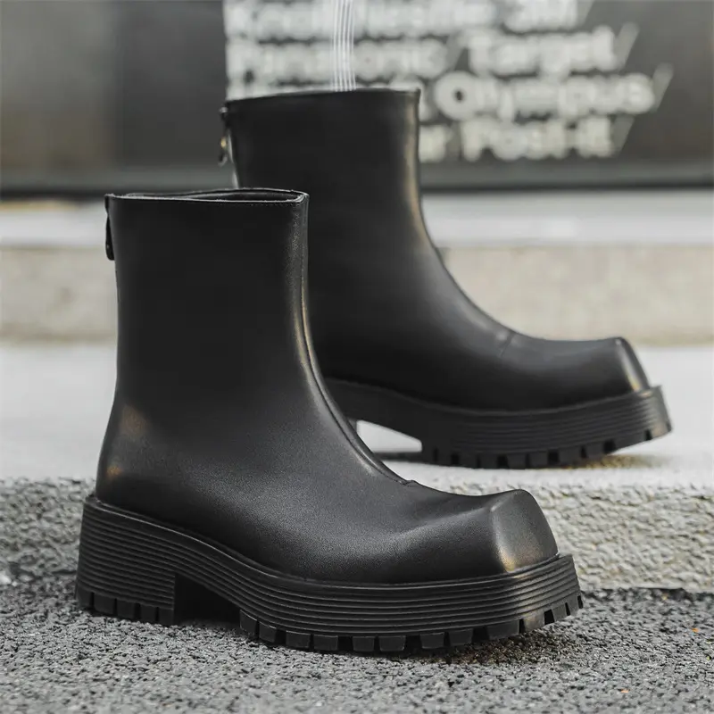 men fashion high chelsea boots designer square toe shoes cowboy genuine leather platform boot cool long motorcycle botas hombre