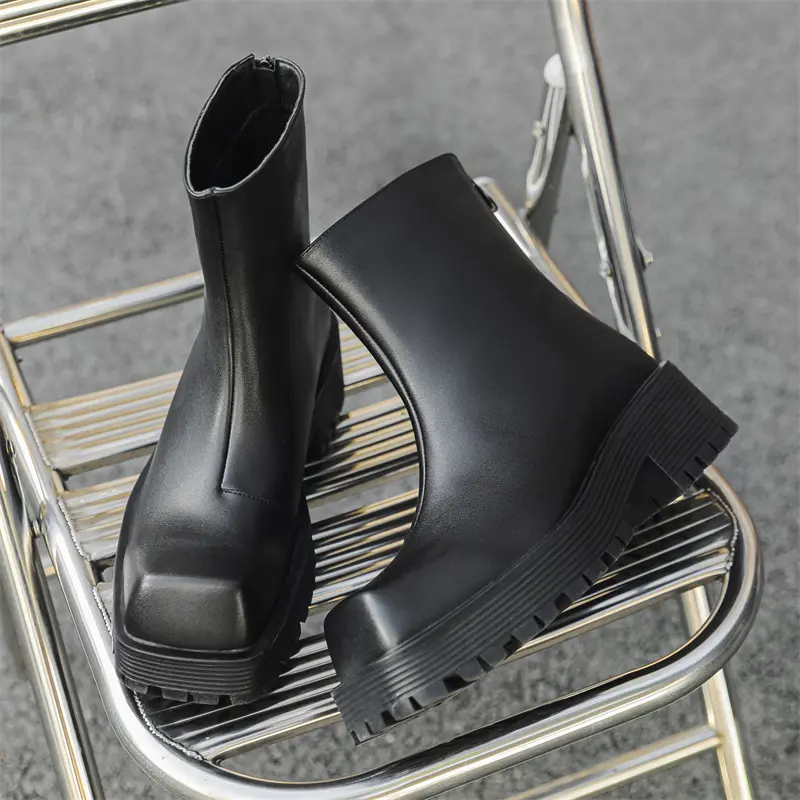 men fashion high chelsea boots designer square toe shoes cowboy genuine leather platform boot cool long motorcycle botas hombre