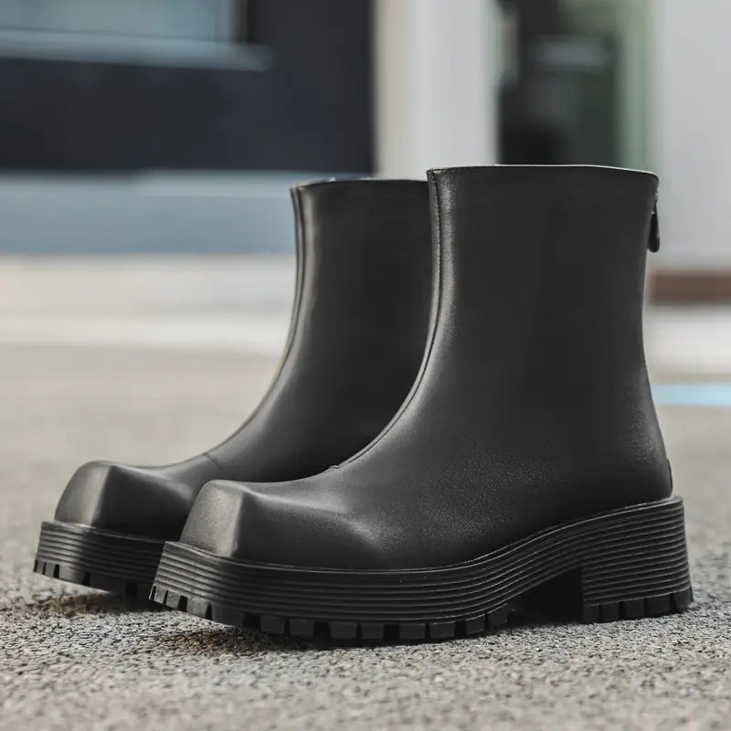 men fashion high chelsea boots designer square toe shoes cowboy genuine leather platform boot cool long motorcycle botas hombre
