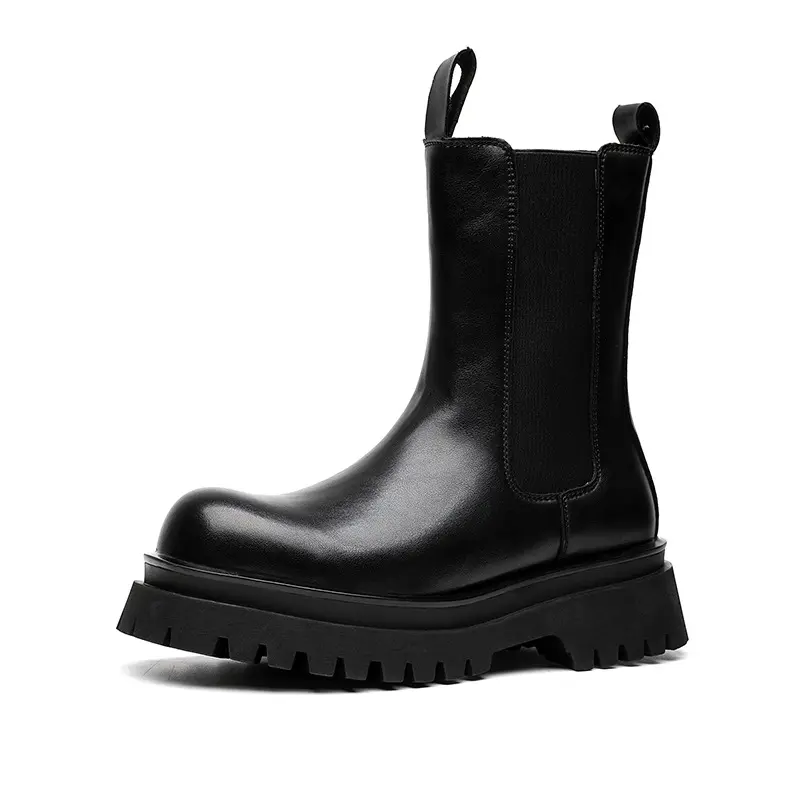 men fashion long motorcycle boots trendy genuine leather shoes handsome high chelsea boot stage nightclub chunky platform botas