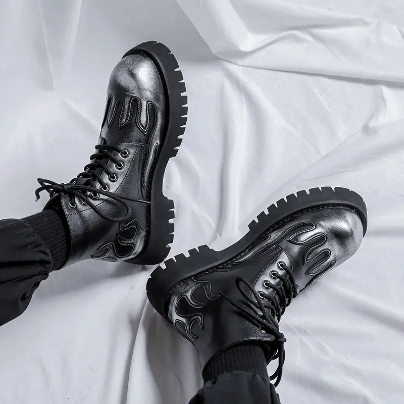 men fashion original leather boots brand designer shoes punk rock dress cowboy platform boot motorcycle ankle botas hombre mans