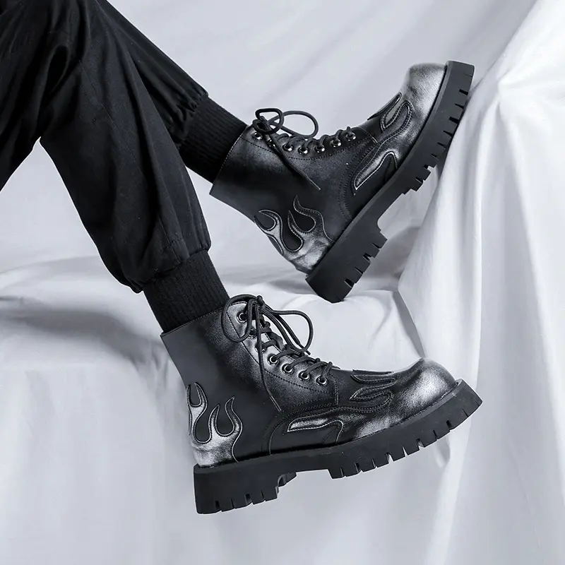 men fashion original leather boots brand designer shoes punk rock dress cowboy platform boot motorcycle ankle botas hombre mans