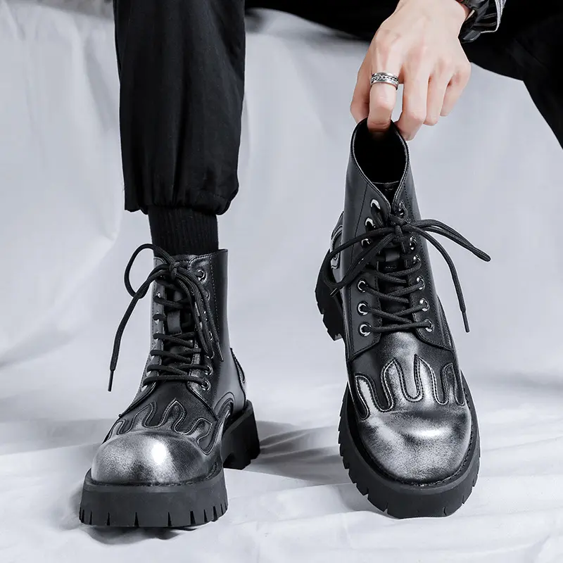 men fashion original leather boots brand designer shoes punk rock dress cowboy platform boot motorcycle ankle botas hombre mans