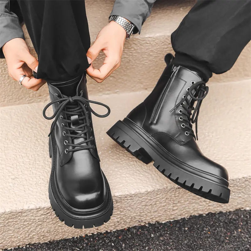 England style mens casual party nightclub high motorcycle boots genuine leather shoes cowboy platform boot handsome long botas