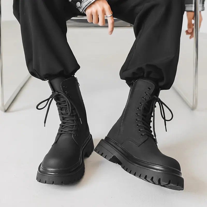 men's casual singer stage DJ dress high knight boots lace-up genuine leather shoes cowboy platform boot long motorcylce botas