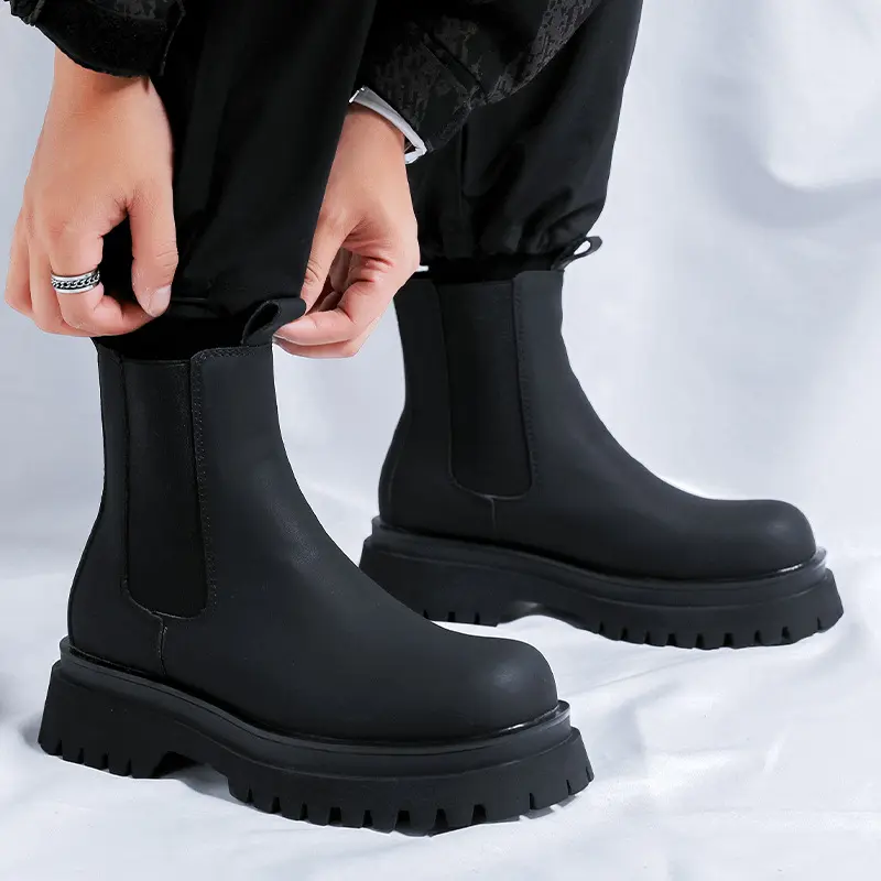 mens fashion high chelsea boots black trendy original leather shoes cowboy autumn winter boot handsome long platform botas mans