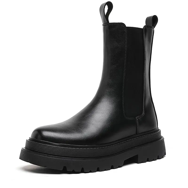 men luxury fashion stage nightclub high chelsea boots black genuine leather shoes cowboy platform boot long motorcycle botas man
