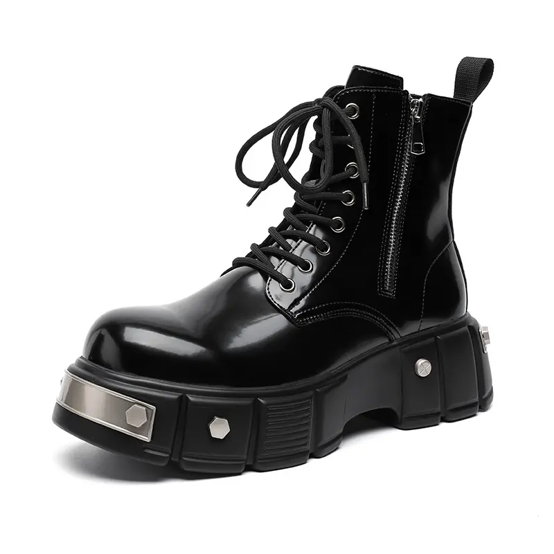 men fashion punk hip hop platform boots brand designer shoes cowboy patent leather boot black trendy cool high motorcycle botas