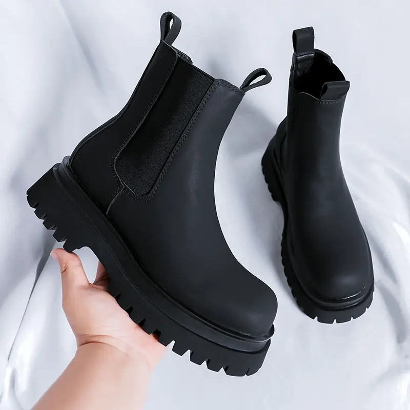 mens fashion high chelsea boots black trendy original leather shoes cowboy autumn winter boot handsome long platform botas mans
