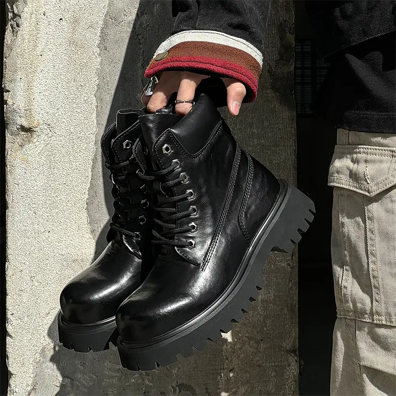 mens casual party banquet dress genuine leather boots lace-up platform shoes cowboy spring autumn boot motorcycle ankle botas