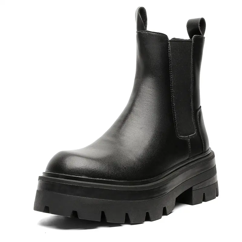 men fashion stage nightclub high chelsea boots genuine leather shoes cowboy platform boot handsome long motorcycle botas hombre
