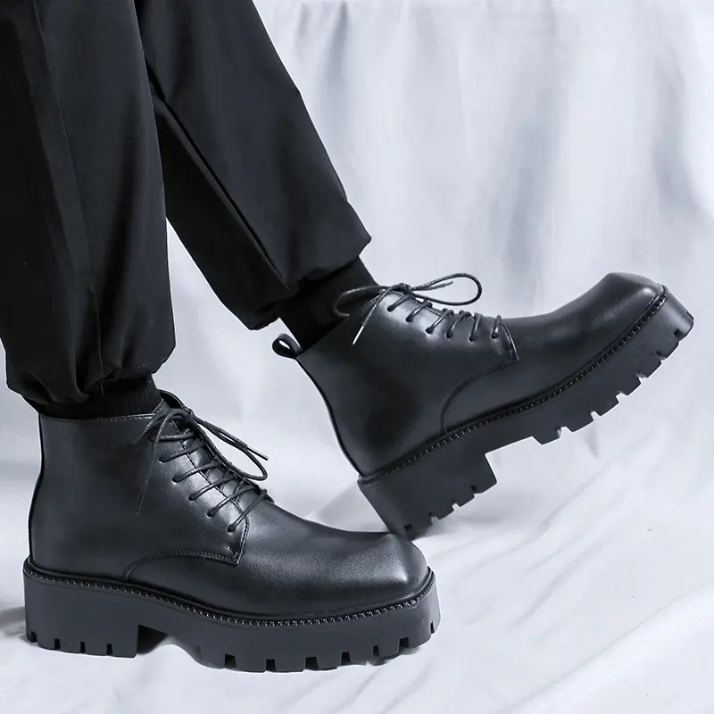 men luxury fashion original leather boots lace-up pointed toe shoes cowboy platform boot brand designer cool ankle botas hombre