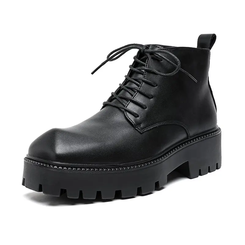 men luxury fashion original leather boots lace-up pointed toe shoes cowboy platform boot brand designer cool ankle botas hombre