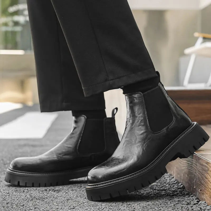 men's casual business office chelsea boots autumn winter shoes cowboy natural leather boot black stylish platform ankle botas