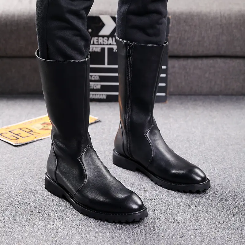 British style mens fashion high motorcycle boots autumn winter shoes cowboy natural leather boot handsome long knight botas male