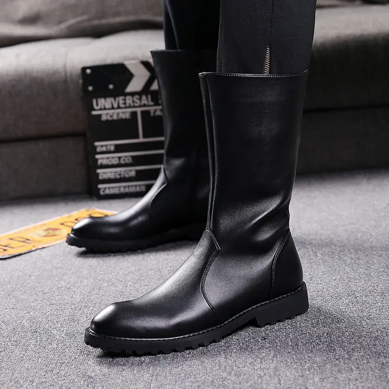 British style mens fashion high motorcycle boots autumn winter shoes cowboy natural leather boot handsome long knight botas male
