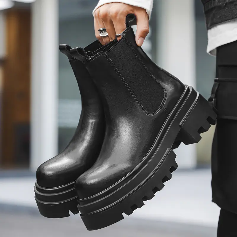 mens luxury fashion stage nightclub high chelsea boots black trendy original leather shoes cowboy platform boot cool ankle botas
